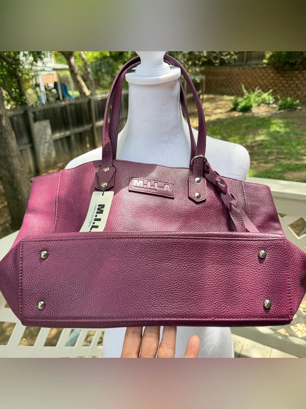 M.I.L.A. MILA Luxe Pebbled Leather Tote Bag Plum Made In Los Angeles NEW